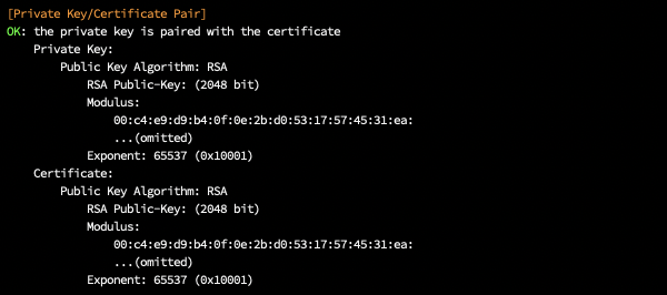 Private Key/Certificate Pair出力例