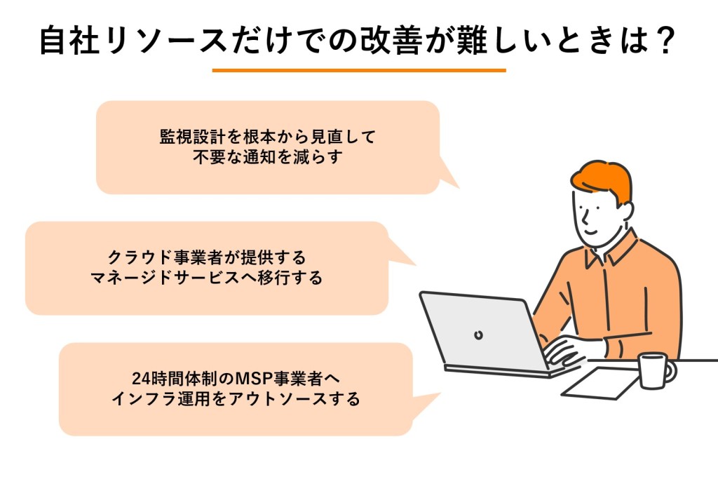 自社リソースだけでの運用改善が難しい時の選択肢は?の図解
